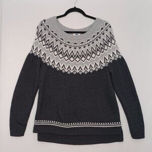 Women's Old Navy Dark Gray/Black Sweater with White/Light Gray Design Size Large
